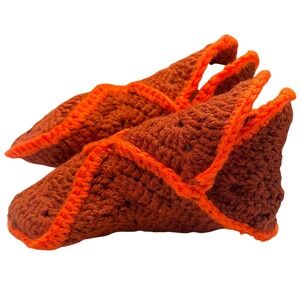 Handmade Crochet Slipper Socks Boho House Shoes Small Brown Orange